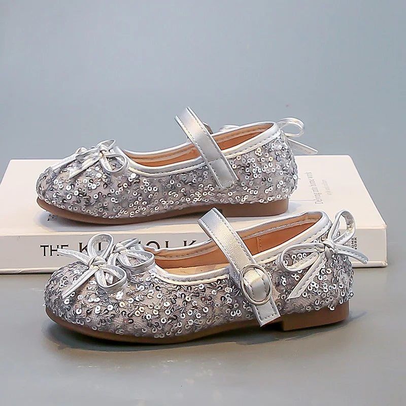 Girls' shoes Princess shoes for girls spring and autumn new models sequins soft sole leather shoes