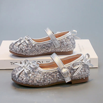 Girls' shoes Princess shoes for girls spring and autumn new models sequins soft sole leather shoes