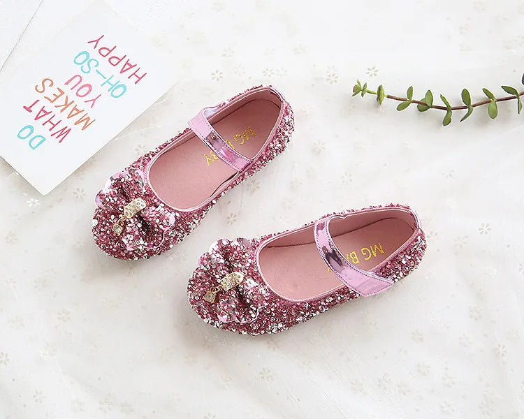 Party Dresses for Girl Spring Fashion Glitter Girl Shoe Water Diamond Princess Shoe Soft Sole Kid Shoes Bow Kid Leather Shoe