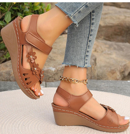 Women's Sandals New Wedges Heels Sandals For Summer Shoes Women Luxury Flower Sandalias Mujer Soft Heeled Summer Footwear