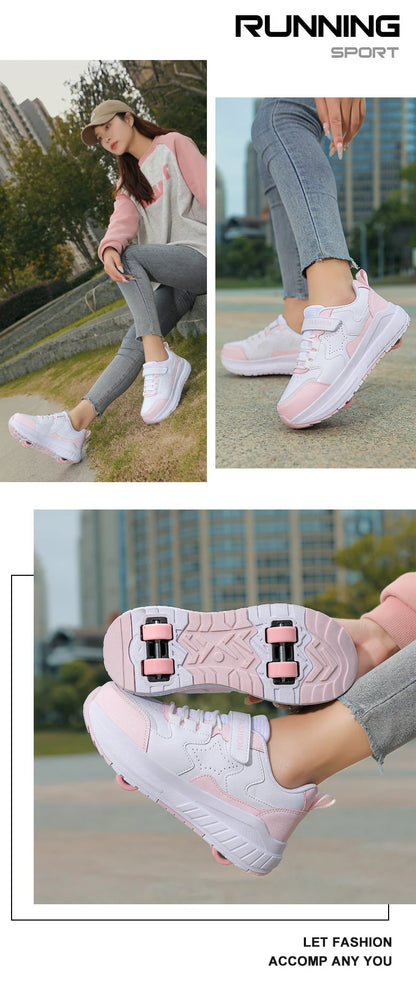 Kids Roller Skate Shoes Fashion Casual Sports Children 4-Wheels Sneakers for Boys and Girls Gift Nice Footwear