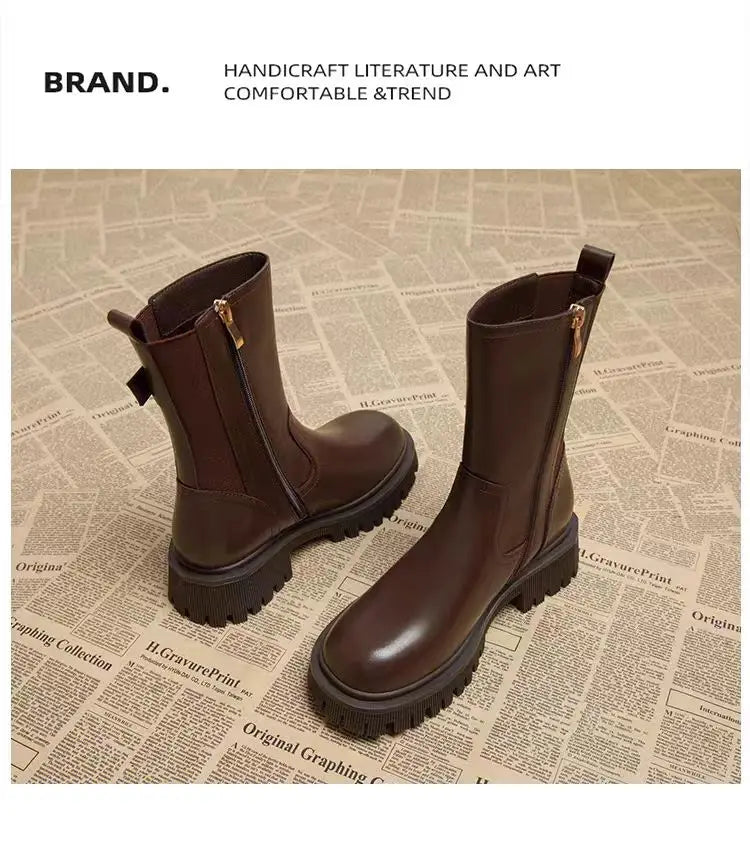 Women's Boots Designer Heeled Shoes Leather Retro Ankle Boots Fashion Goth Chelsea Boots New Walking Cozy Dress Mujer Botas