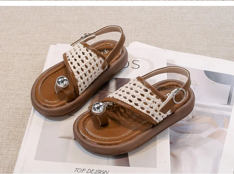 Summer New Little Kids Woven Sandals for Girls Anti-slippery Soft Sole Toddler Beach Shoes Boho Chic Princess Retro Girls