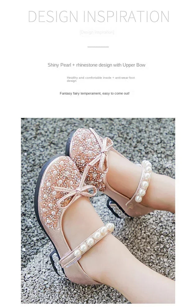 Princess Party Girls' Shoes Children's Wedding Shoes Mary Jane Flats Elastic Shoes Baby Fashion Pearl Diamond kids Dance Shoes