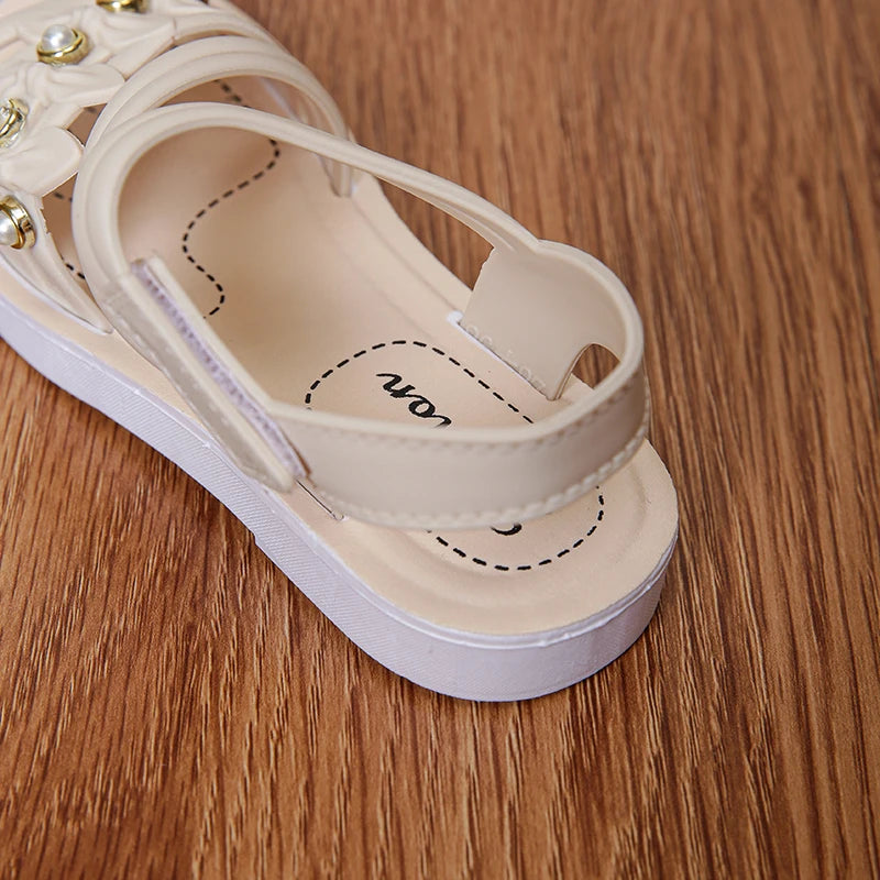 Chic Toddler Girls' Flower Adorned Open Toe Sandals - Comfy, Non-Slip Sole with Easy Hook and Loop Closure for Casual Wear