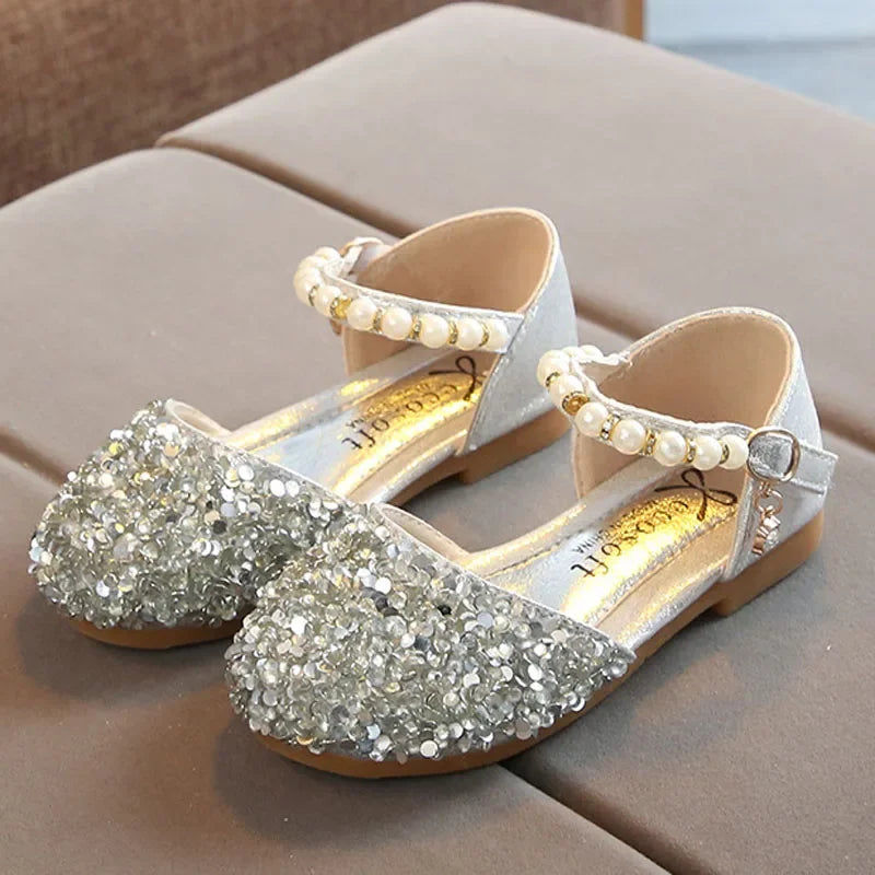 Princess Girls Party Dance Shoes Student Flats Children Pearl Sequin Sandals Kids Performance Grand Event