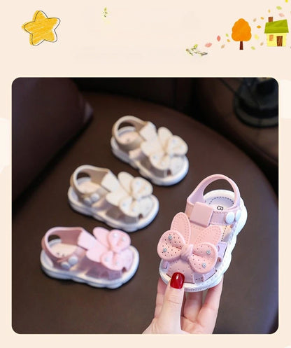 Solid Bow Children's Summer Shoes Cute PVC Beach Non Slip Sandals For Baby Girls Footwear Soft Infant Kids Fashion Sandals