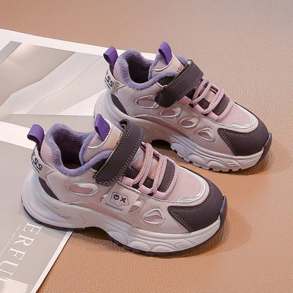 Warm Winter Kids Sneakers: PU Leather, Anti-Slip Rubber Sole, Lightweight Sports Shoes for Boys & Girls