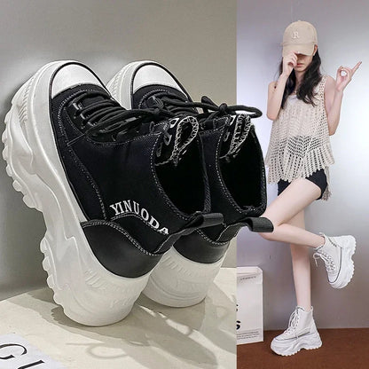 Women Sneakers High Top Platform Breathable Leather Shoes Autumn Ladies Wedges Casual Shoes For Woman Sports Dad Shoes 8CM