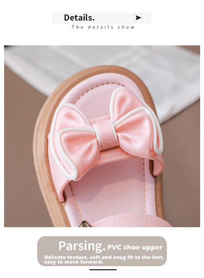 New Fashionable Girls Sandals Summer Bow Princess Sandals 3-14 Years Old Students Outside Wearing Versatile Velcro Sandals