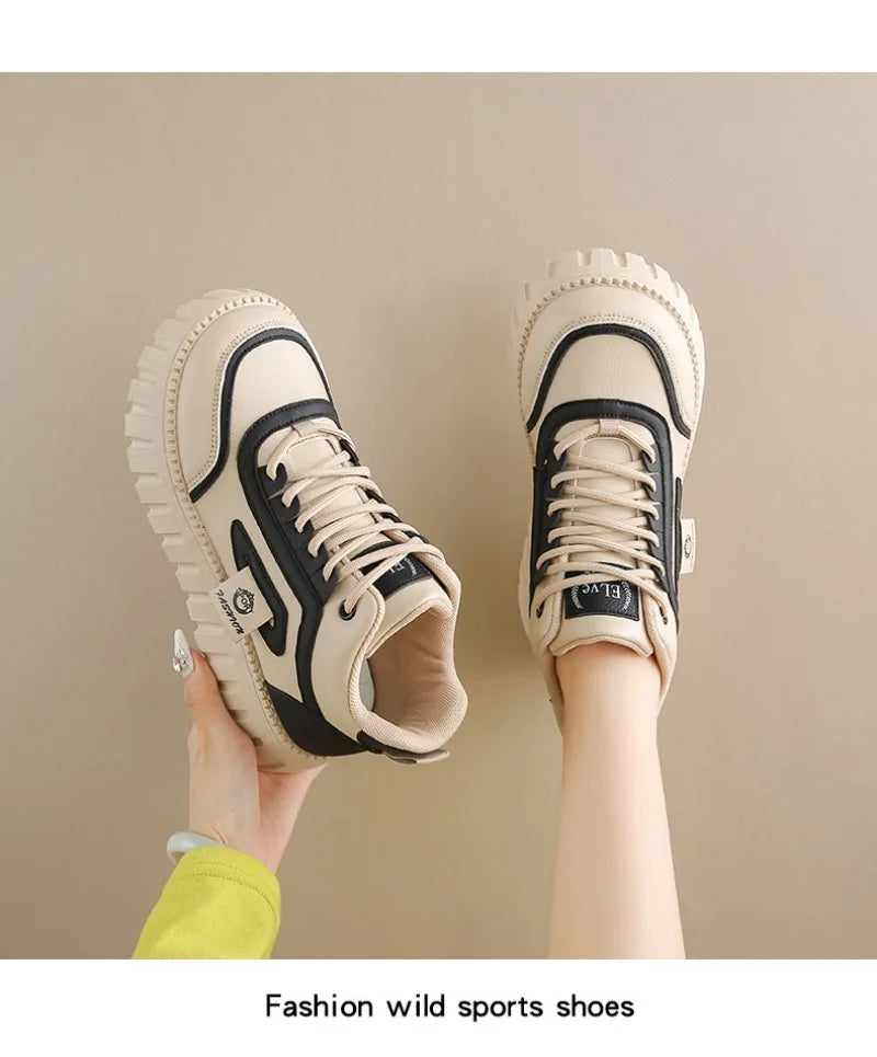 Women's Platform Sneakers Fashion High-top Casual Shoes for Women Lace Up Vulcanized Shoes Trendy Skateboard Shoes Zapatos Mujer