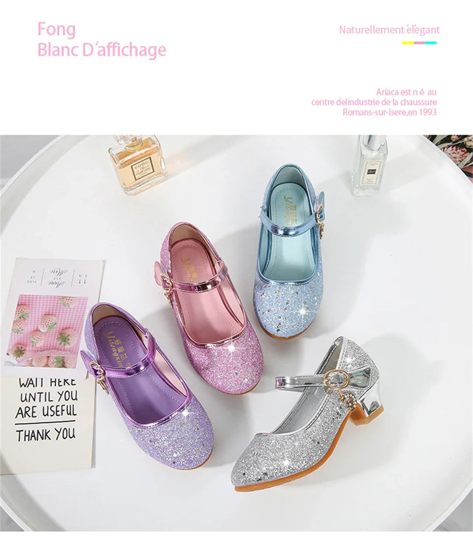 Girl High Heels Princess Shoes Halloween Cosplay Kids Shiny Party Dress Up Leather Shoe for School Uniform Wedding