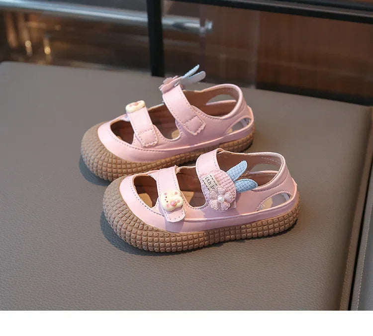 Kids Bow Summer Sweet Closed Toe Sandals Girls Princess Shoes Children Baby Kindergarten Non-slip Flats Shoes