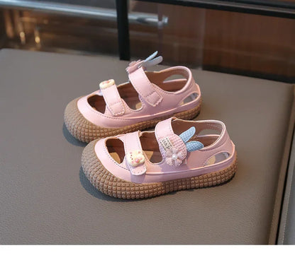 Kids Bow Summer Sweet Closed Toe Sandals Girls Princess Shoes Children Baby Kindergarten Non-slip Flats Shoes