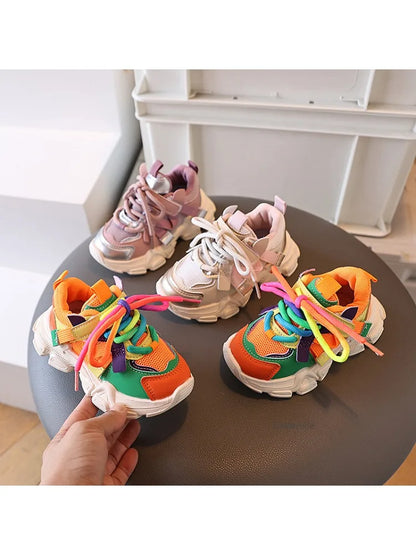 Girls & Boys Casual Sneakers Soft Sole Sports Shoes For Child Autumn colorful