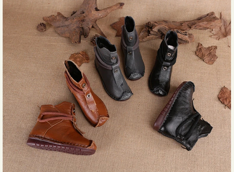 Women's Boots Autumn and Winter New Flat Soft Soled Short Boots National Style Vintage Womens Shoes Warm and Cotton Shoes