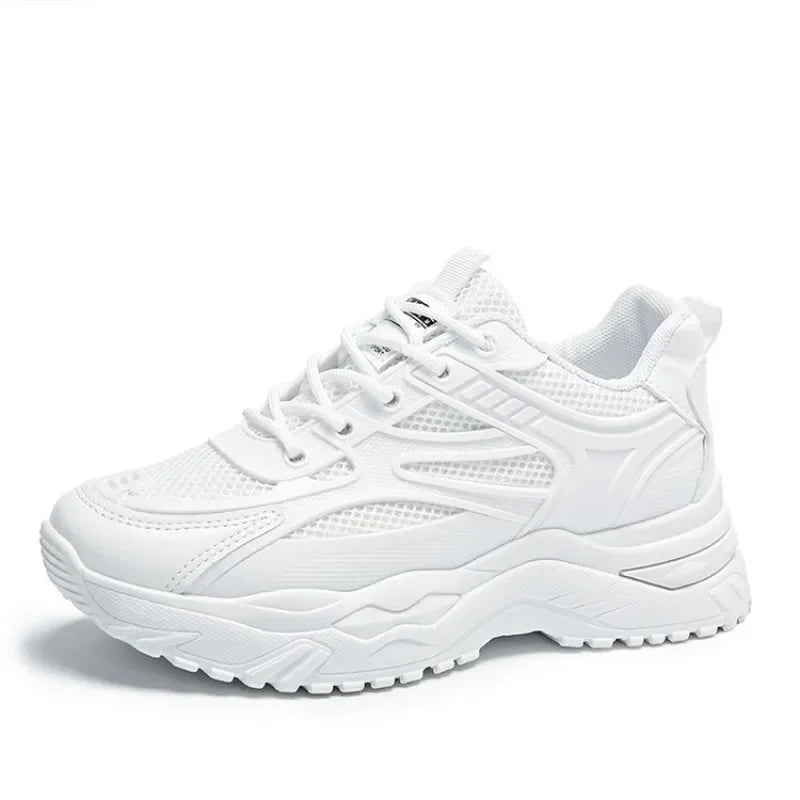 White Sneakers Women New Leather Chunky Sneakers Women's Sports Shoes Thick Tennis Vulcanized Shoes Basket Platform Shoes