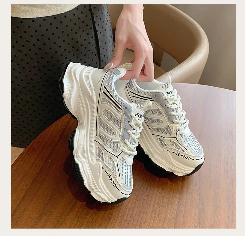Women Sneakers Autumn Fashion Breathable Casual Shoes Women Mesh Lace Up Comfort Platform Vulcanize Shoes Zapatillas De Mujer