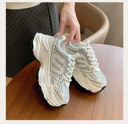 Women Sneakers Autumn Fashion Breathable Casual Shoes Women Mesh Lace Up Comfort Platform Vulcanize Shoes Zapatillas De Mujer
