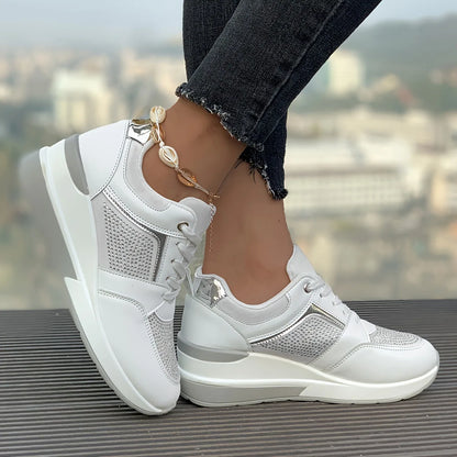 New Women's Sneakers Luxury Rhinestone Casual Shoes for Women Comfortable Platform Wedge Shoes Fashion Breathable Running Shoes
