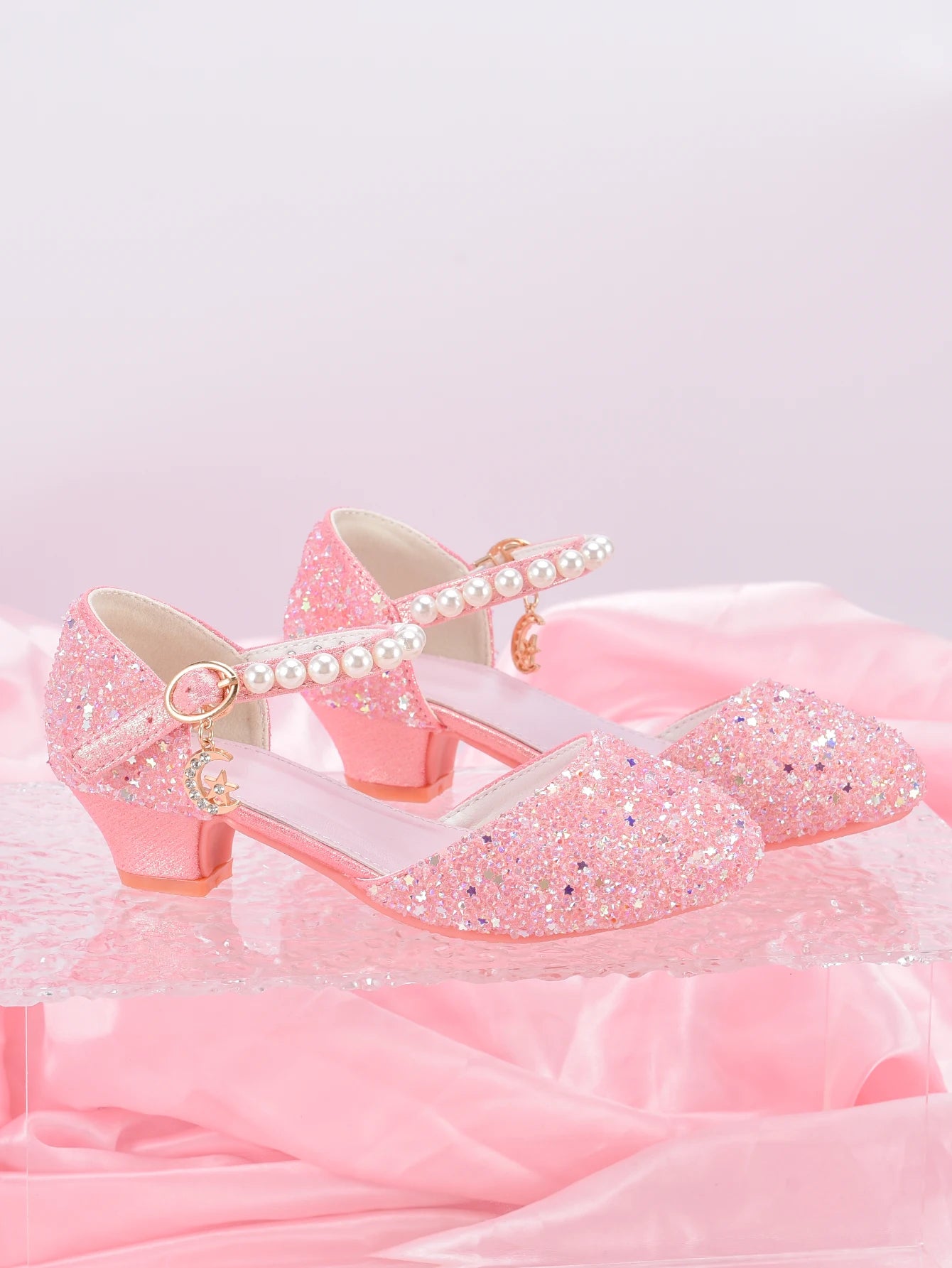 Girls' Princess Style High Heel Shoes With Shiny Star Pendant Decoration, Suitable For Dress And Birthday Party