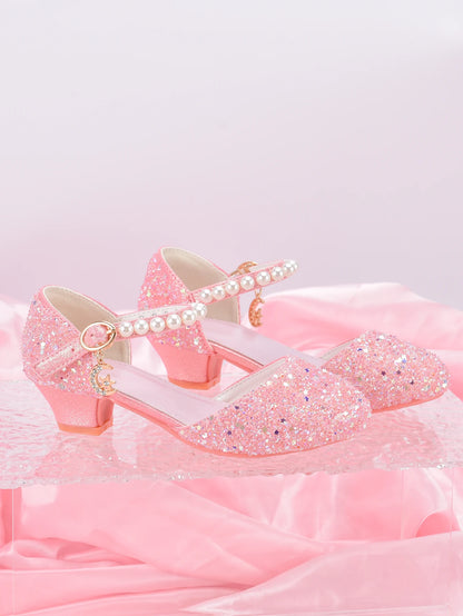 Girls' Princess Style High Heel Shoes With Shiny Star Pendant Decoration, Suitable For Dress And Birthday Party