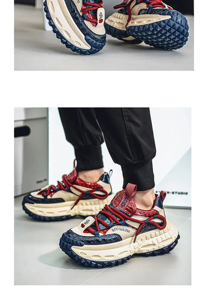 New Thick Soled Height Increasing Men's Casual Shoes 2025 Spring Color Blocked Comfortable Fashion Trend Low Cut Chunky sneakers (Available)