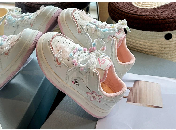 Girls' white sneakers autumn New leather breathable casual shoes, girls' soft-soled sports shoes and running shoes