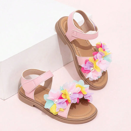 Cute Girls Sandals 2026 New Soft Hook & Loop Beige Kids Princess Shoes Casual Sandals Cute Children Shoes Non-slip