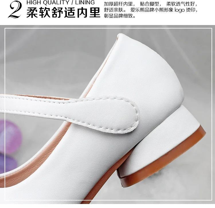 Children's shoes in spring and autumn new girls white Pearl flower Princess shoes fashion high heels wear-resistant and non-slip