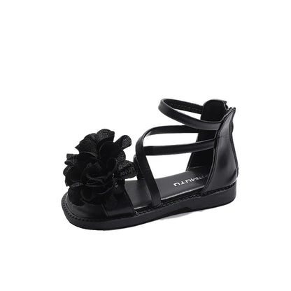 Girls' Sandals Summer New Children's Flower Princess Shoes Medium Large Children's Soft Bottom High Butt Roman Shoes