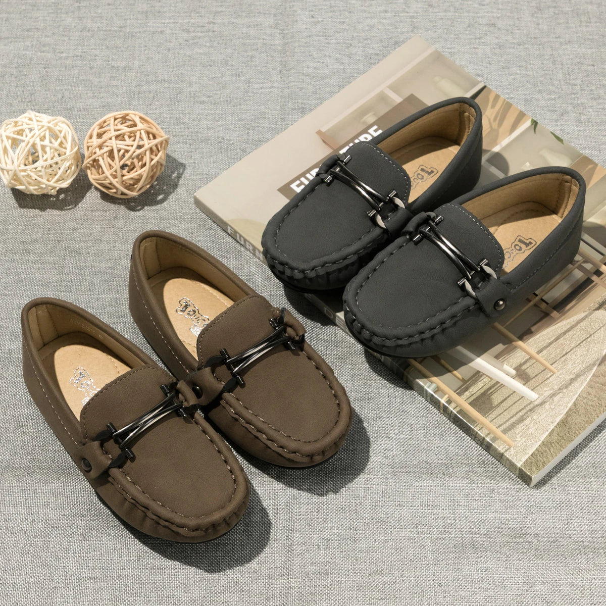 Spring Summer Kids Shoes Boy Girl Casual Shoes Breathable Brown Rubber Sole Children's Boys Girls Flat Leather Shoes Moccasins