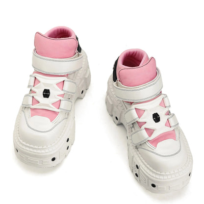 Woman Sneakers New Punk Style Women Shoes Gothic Ankle Rock Boots Lace-up Heel Height Platform Shoes Woman Metal Decor