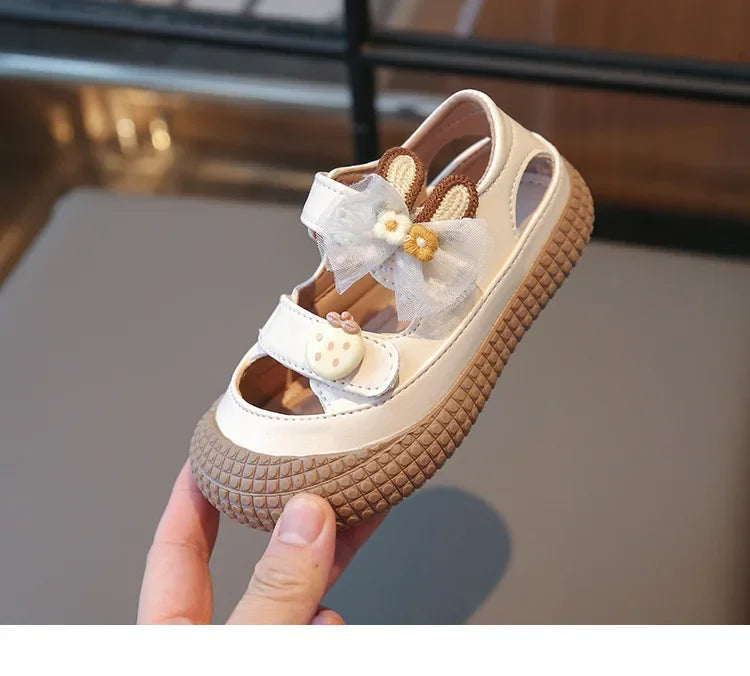 Kids Bow Summer Sweet Closed Toe Sandals Girls Princess Shoes Children Baby Kindergarten Non-slip Flats Shoes