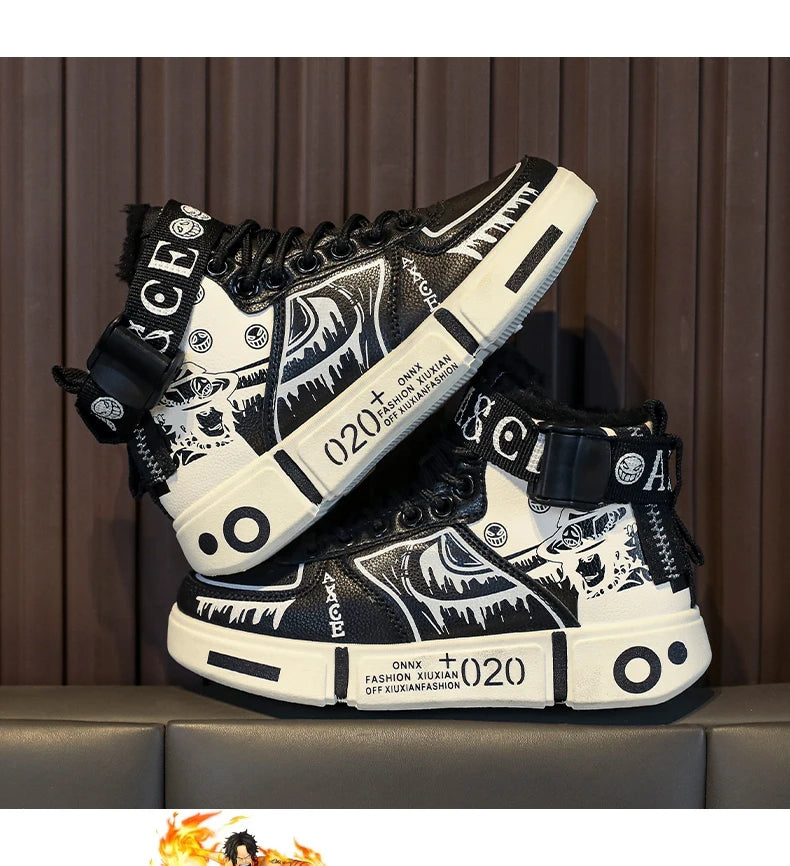 Boys' high-top sneakers Autumn new style children's sports shoes Buckle student soft-soled fleece casual shoes