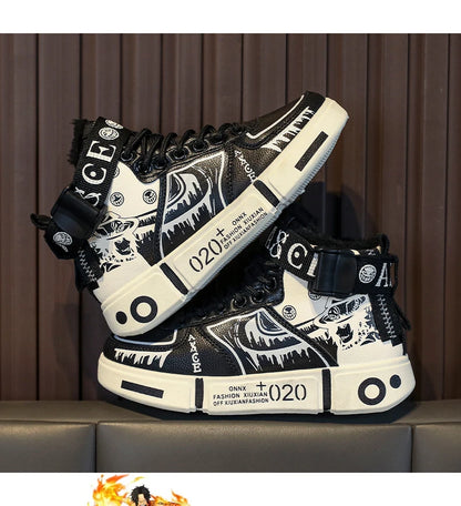 Boys' high-top sneakers Autumn new style children's sports shoes Buckle student soft-soled fleece casual shoes