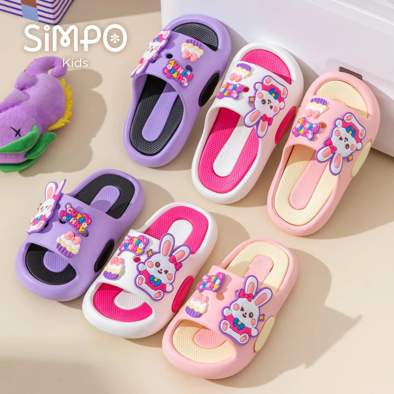 Cute Bunny Children's Home Slippers Girls' Summer Footwear Beach Sandals For Kids Thick Sole Soft Non-slip Home Bathroom Shoes