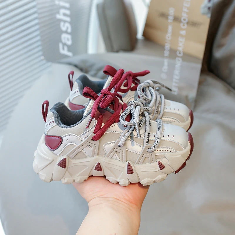 Children's Sneakers Four Seasons Leather Boys Girls Single Shoes Black Soft Bottom Non-slip Kids Running Shoes