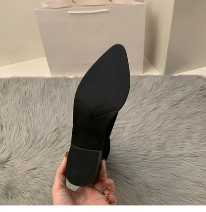 Women's Suede High-heeled Boots for Autumn and Winter, New Plush Pointed Stacking Boots, Fashionable Outdoor Knight Boots