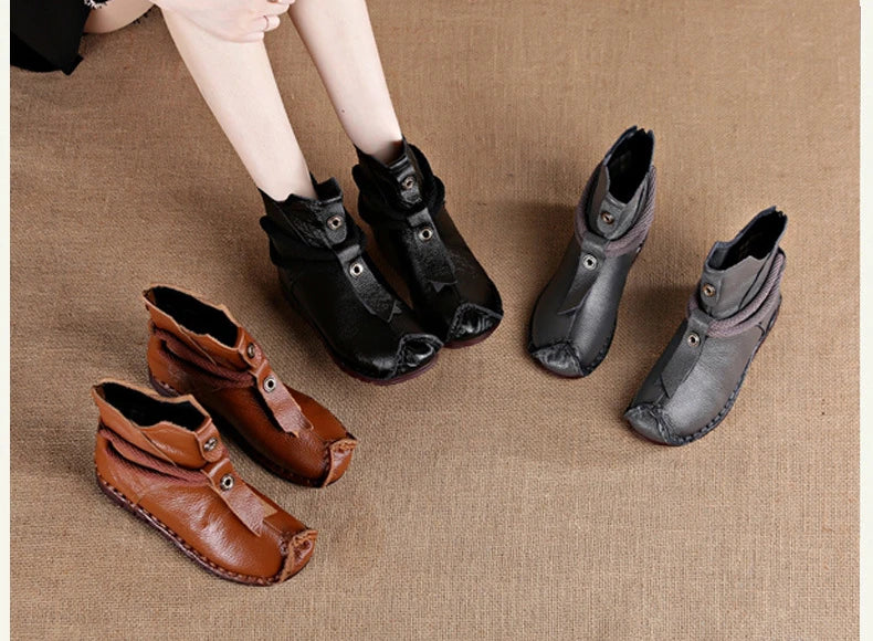 Women's Boots Autumn and Winter New Flat Soft Soled Short Boots National Style Vintage Womens Shoes Warm and Cotton Shoes