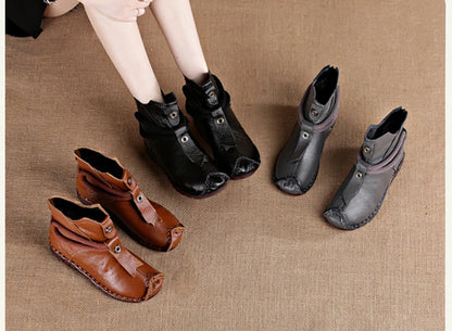 Women's Boots Autumn and Winter New Flat Soft Soled Short Boots National Style Vintage Womens Shoes Warm and Cotton Shoes