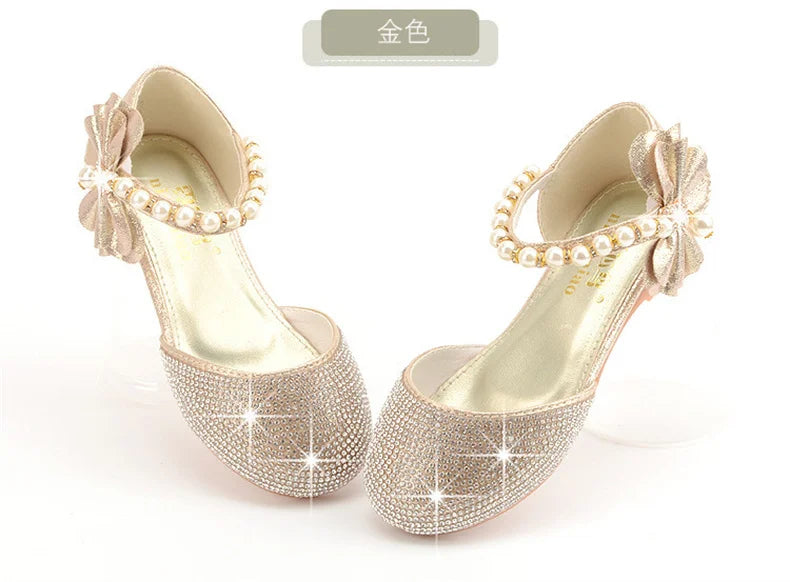 Girls Wedding Shoes Glitter New Brand Flat Heels Children Princess Sandals Dance Kids Fashion Party Shoes with Pearl