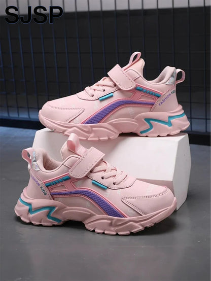 Children's Casual Pink Girls' Leather Shoes, Fashionable Lightweight Running Shoes for Teenagers and Students Aged 7-15, Children's Sports Shoes for Girls