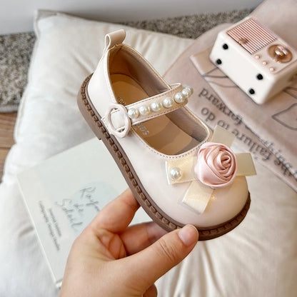 Elegant Girl's Shoes for Wedding Party Chic Flower Kids' Causal Leather Shoes Fashion Sweet Versatile Children Princess Shoes