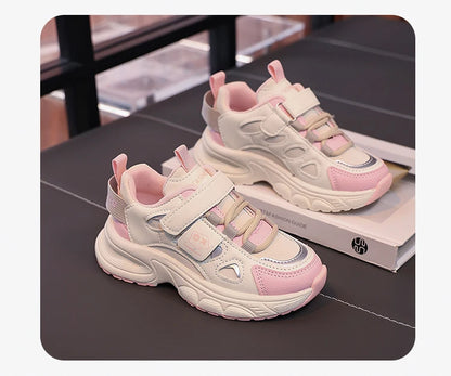 Boys Girls Sports Shoes Non-slip Trendy Students Sneakers Thick Soft Sole 2025 New Fashion Children Running Shoes Hook&loop