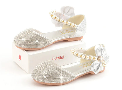 Girls Wedding Shoes Glitter New Brand Flat Heels Children Princess Sandals Dance Kids Fashion Party Shoes with Pearl