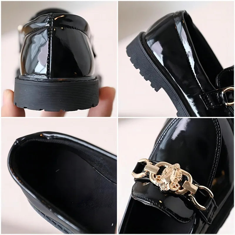 Children's Shoes Girls Autumn Princess Fashion Leather Shoes Kids Soft Sole British Style Black Student Performance Shoes