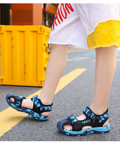 New Summer Beach Water Children Sandals Fashion Shoes Lightweight Non-slip Soft Bottom Shading Leather Boys Comfortable