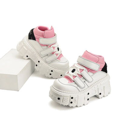 Woman Sneakers New Punk Style Women Shoes Gothic Ankle Rock Boots Lace-up Heel Height Platform Shoes Woman Metal Decor