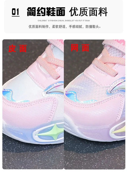Sanrio Kuromi Girls Light Up Sneakers New Waterproof Leather Princess Running Casual Sports Shoes with Cotton Lined for Kids